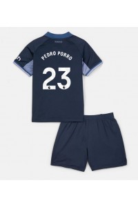 Tottenham Hotspur Pedro Porro #23 Jalkapallovaatteet Lasten Vieraspeliasu 2023-24 Lyhythihainen (+ Lyhyet housut)